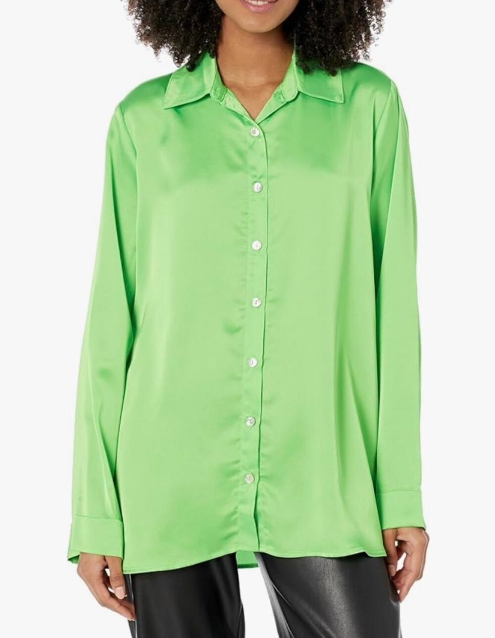 Show Me Your Mumu Womens M Green Smith Button Down Lux Satin Shirt Blouse NEW